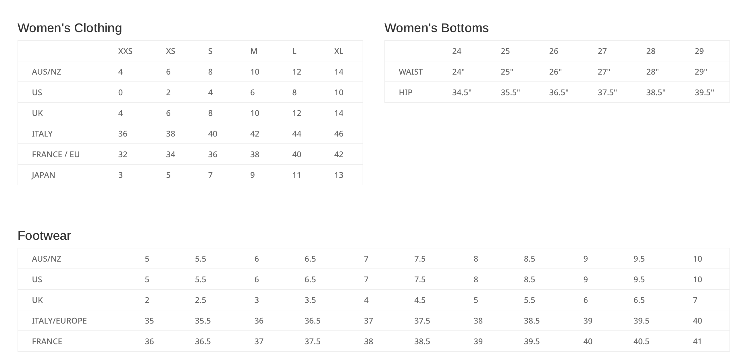 sizing guide